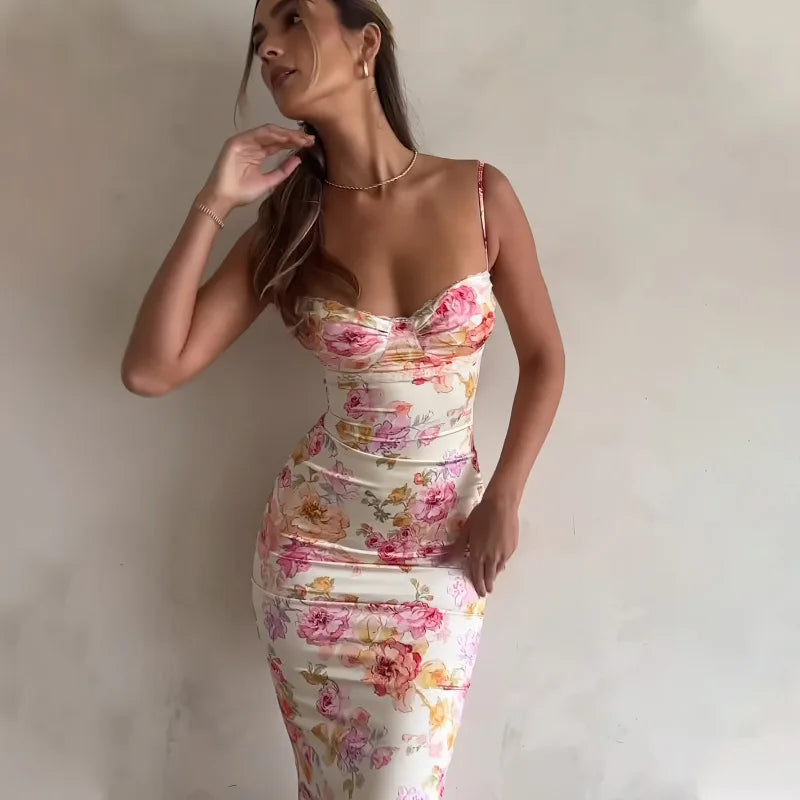 Dames Mini Jurk Bloemenprint Spaghetti Bandjes Zomerjurk-6