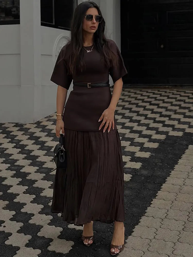 Dames Maxi Jurk Bruin A-Lijn Met Half Lange Mouwen - Elegante Lange Jurk Voor Zomer-2