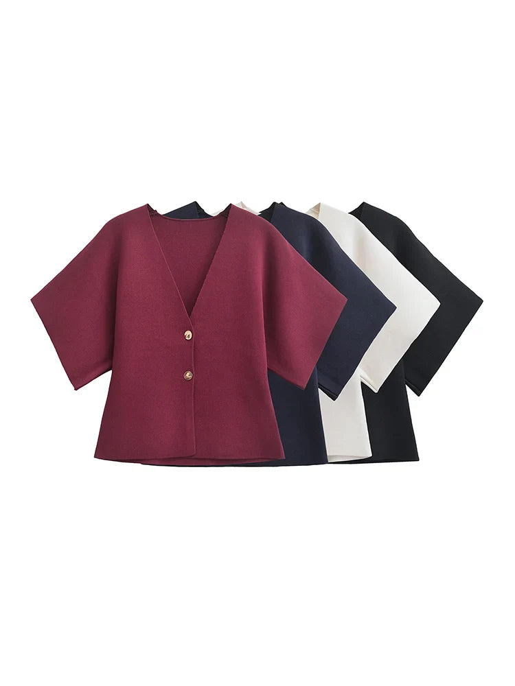 Variant image for Dames Blouse V-hals Elegante Stijl Korte Mouwen-1