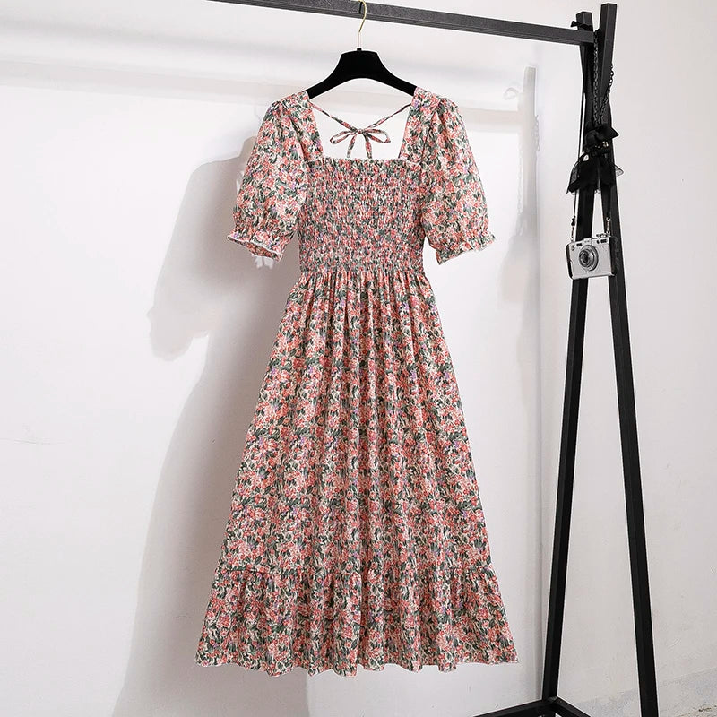 Variant image for Dames Midi Jurk Geplooid Chiffon Bohemian Stijl voor Zomer Kleding-6