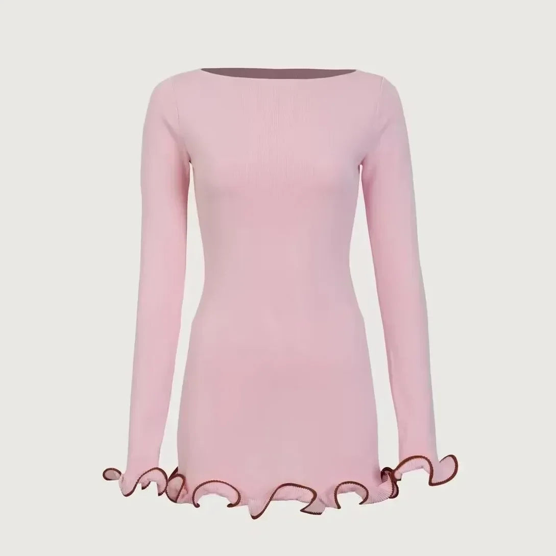Variant image for Dames Mini Jurk Gebreid met Contrastkleur - Stijlvolle Feestelijke Kleding-6
