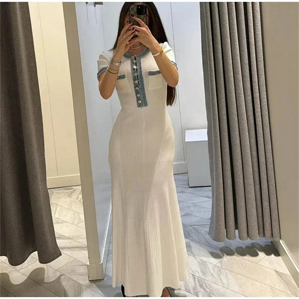 Dames Maxi Jurk Zomer Chic O-neck Korte Mouw Bodycon Stijl-5