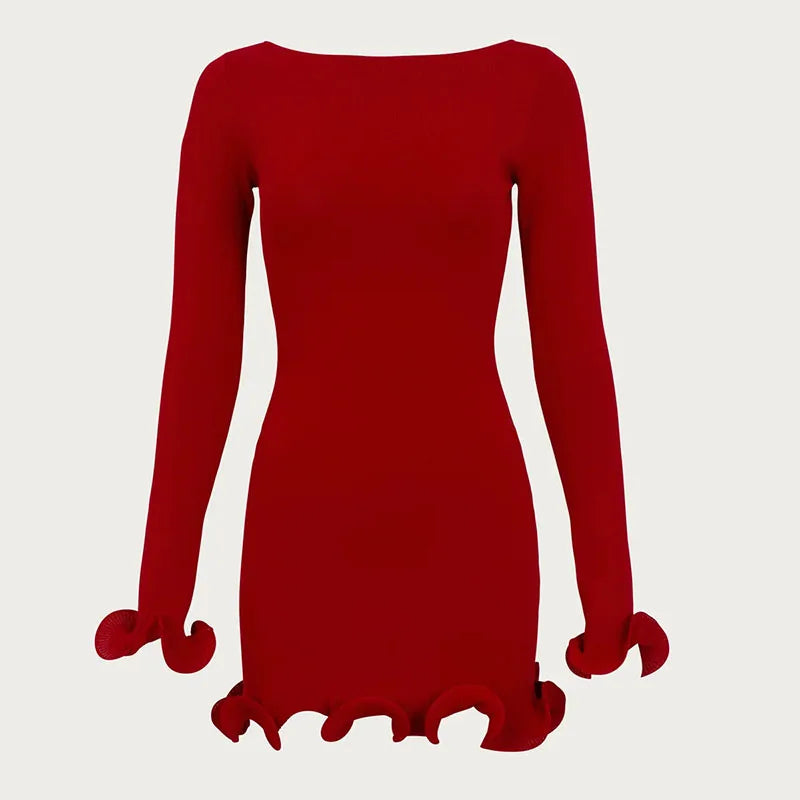 Variant image for Dames Mini Jurk Gebreid met Contrastkleur - Stijlvolle Feestelijke Kleding-3