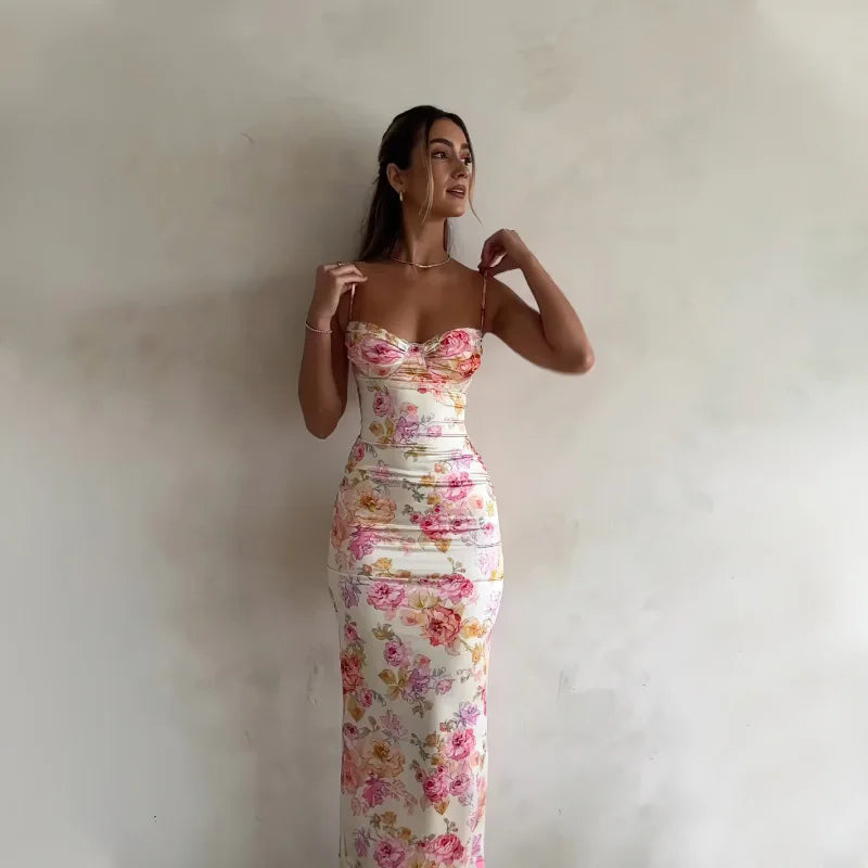 Dames Mini Jurk Bloemenprint Spaghetti Bandjes Zomerjurk-5