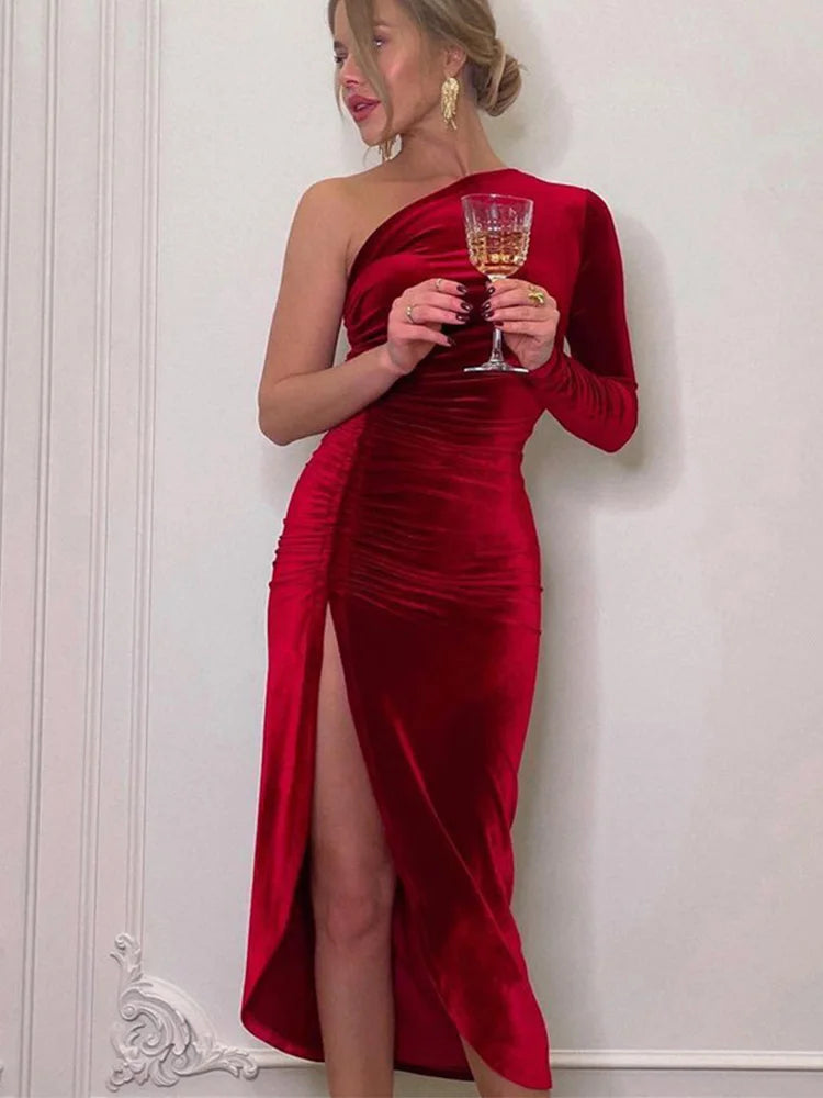Variant image for Dames Midi Jurk Zwart Elegante Velvet Bodycon met Split-4