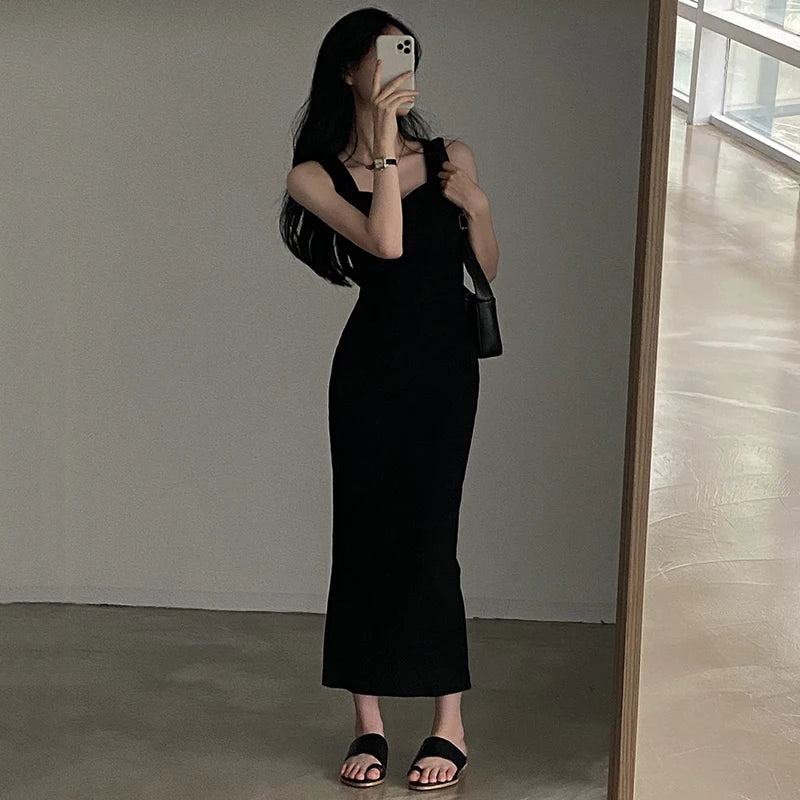 Dames Lange Jurk Mouwloos Koreaanse Stijl Zomer Maxi Jurk-6