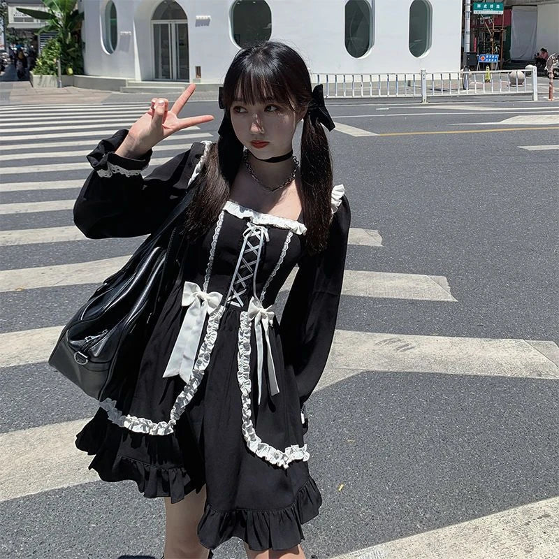 Vrouwen Kawaii Lolita Jurk met Strik en Ruitpatroon-3