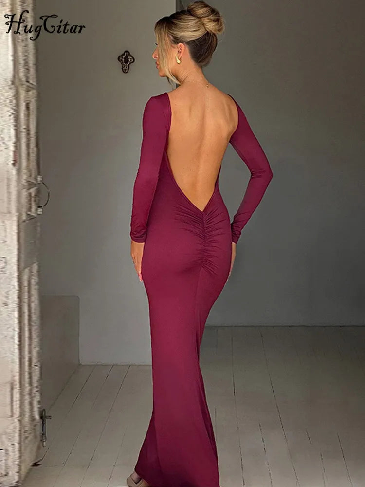 Dames Zwarte Maxi Jurk Lange Mouwen Elegante Bodycon Stijl-4