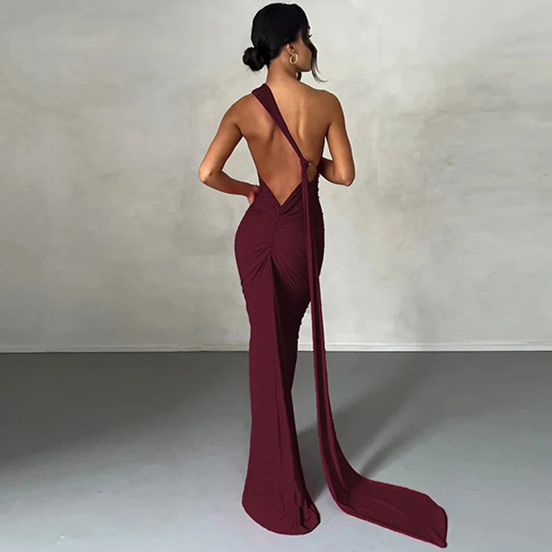 Dames Maxi Jurk Zomer One Shoulder Ruched Sexy-1