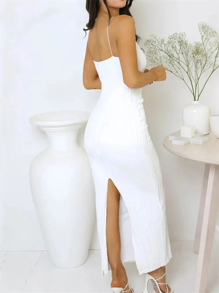 Dames Lange Jurk Mouwloos met Ruches - Elegante Lange Zomerjurk voor Feesten en Speciale Gelegenheden-6