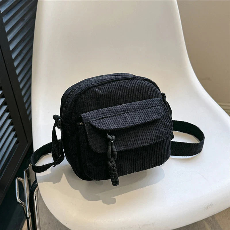 Variant image for Juliana Zwarte Schoudertas Dames - Stijlvolle Leren Corduroy Tas-3