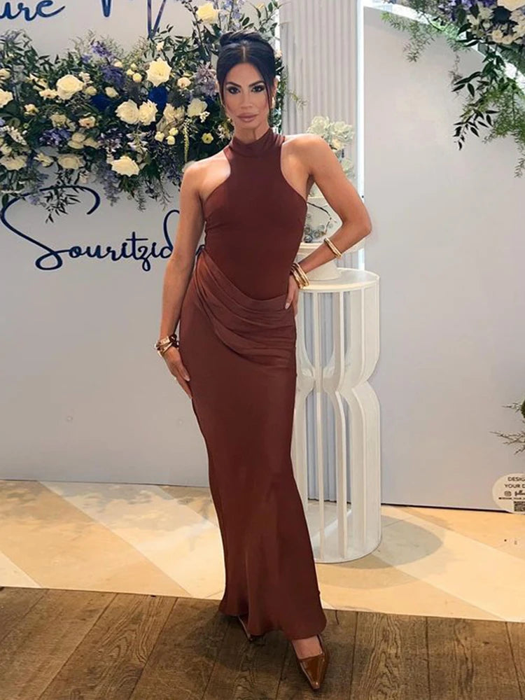 Dames Maxi Jurk Met Sexy Hollow Out Detail In Luxe Satijn-3
