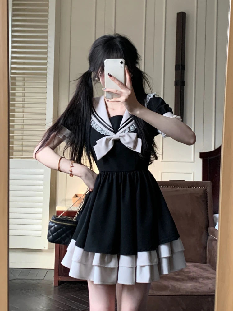 Variant image for Vrouwen Kawaii Lolita Jurk met Strik en Ruitpatroon-6