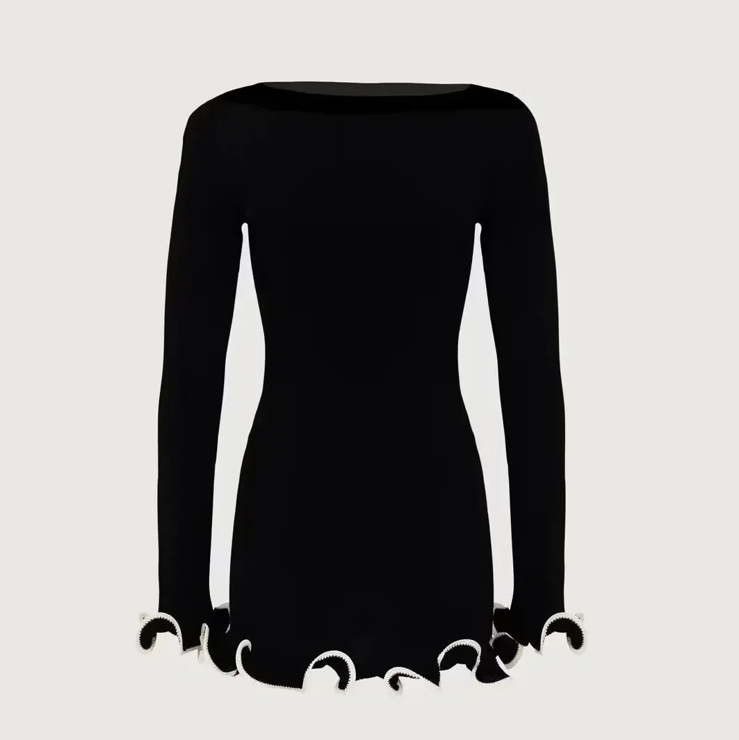 Dames Mini Jurk Gebreid met Contrastkleur - Stijlvolle Feestelijke Kleding-1