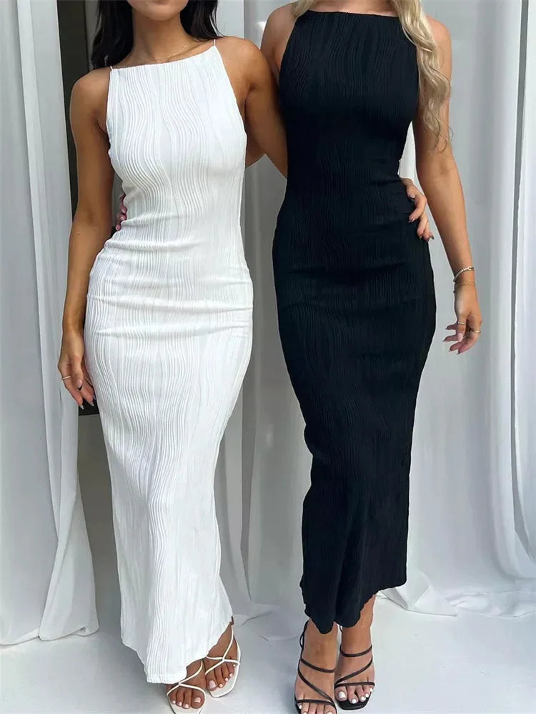 Dames Lange Jurk Mouwloos met Ruches - Elegante Lange Zomerjurk voor Feesten en Speciale Gelegenheden-2