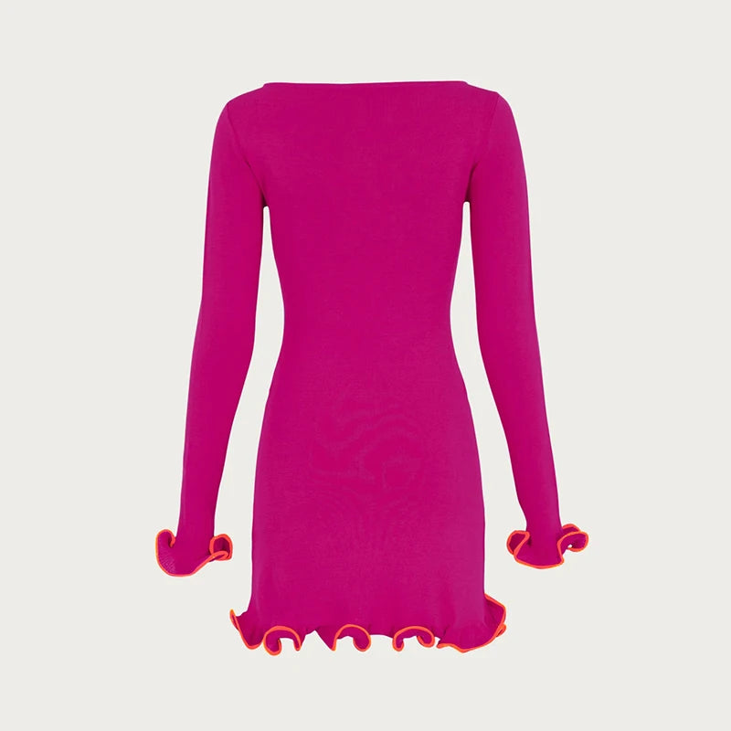 Variant image for Dames Mini Jurk Gebreid met Contrastkleur - Stijlvolle Feestelijke Kleding-16