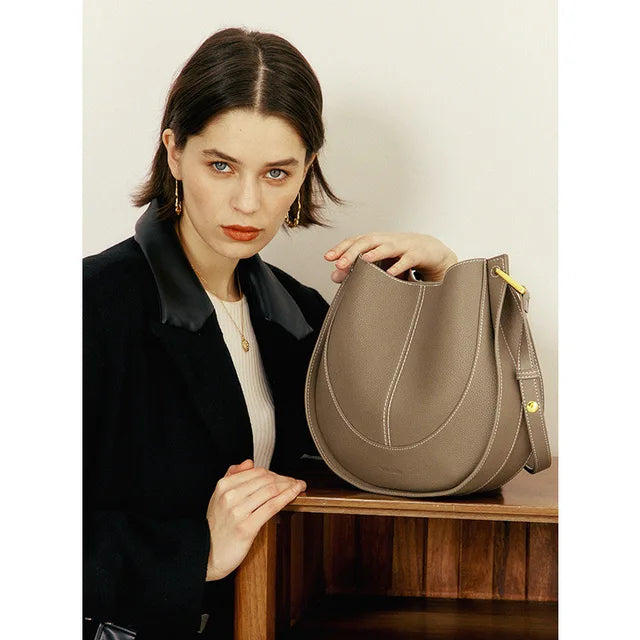 Itzel Leren Schoudertas Dames - Stijlvolle Ronde Vorm Elegante Crossbody Tas-5