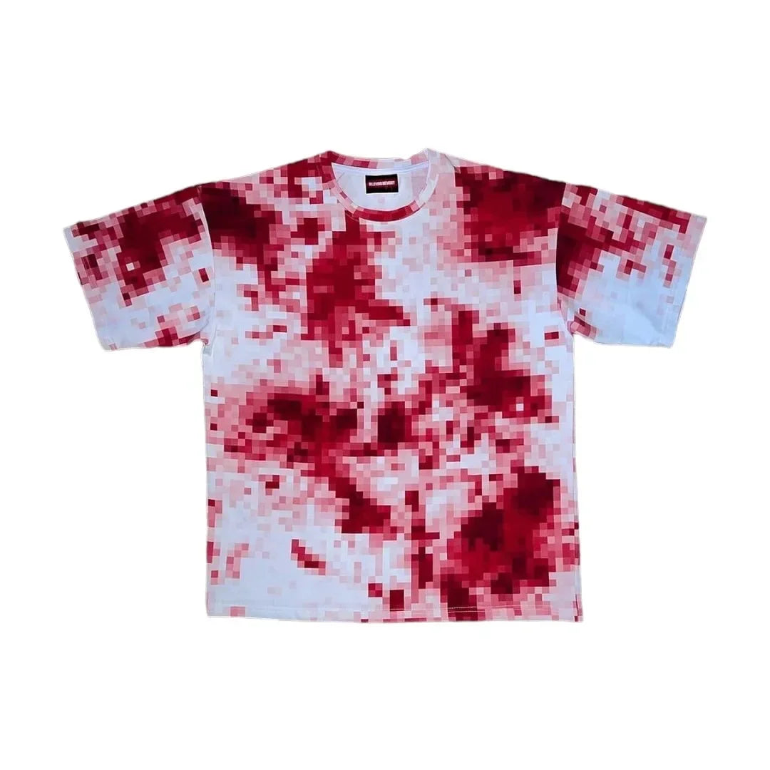 Y2K Gothic Mozaïek Blood Print T Shirt Heren – Losse Pasvorm, Hip-Hop Stijl voor Casual Gelegenheden 5
