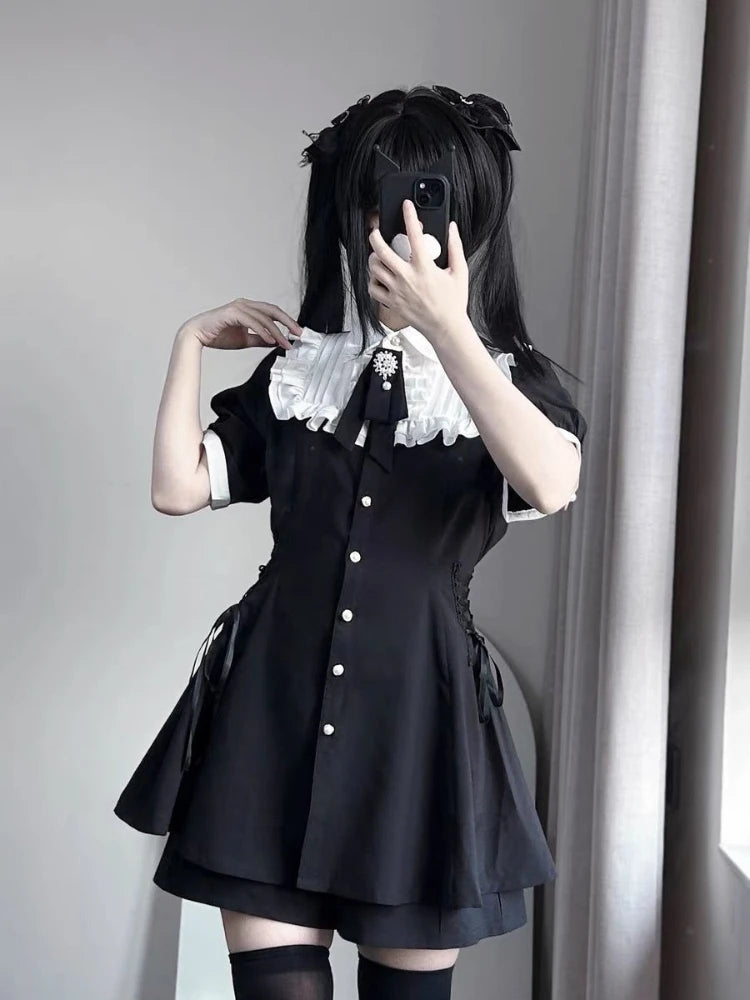 Vrouwen Kawaii Lolita Jurk met Strik en Ruitpatroon-1