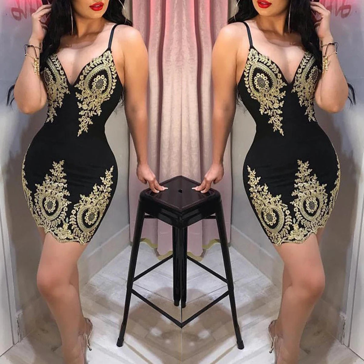 Dames Halter Mini Jurk Sexy Zomerstijl voor Feesten en Avonden-3