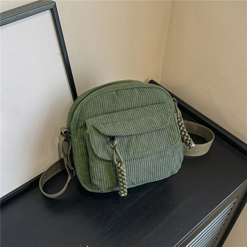 Variant image for Juliana Zwarte Schoudertas Dames - Stijlvolle Leren Corduroy Tas-2