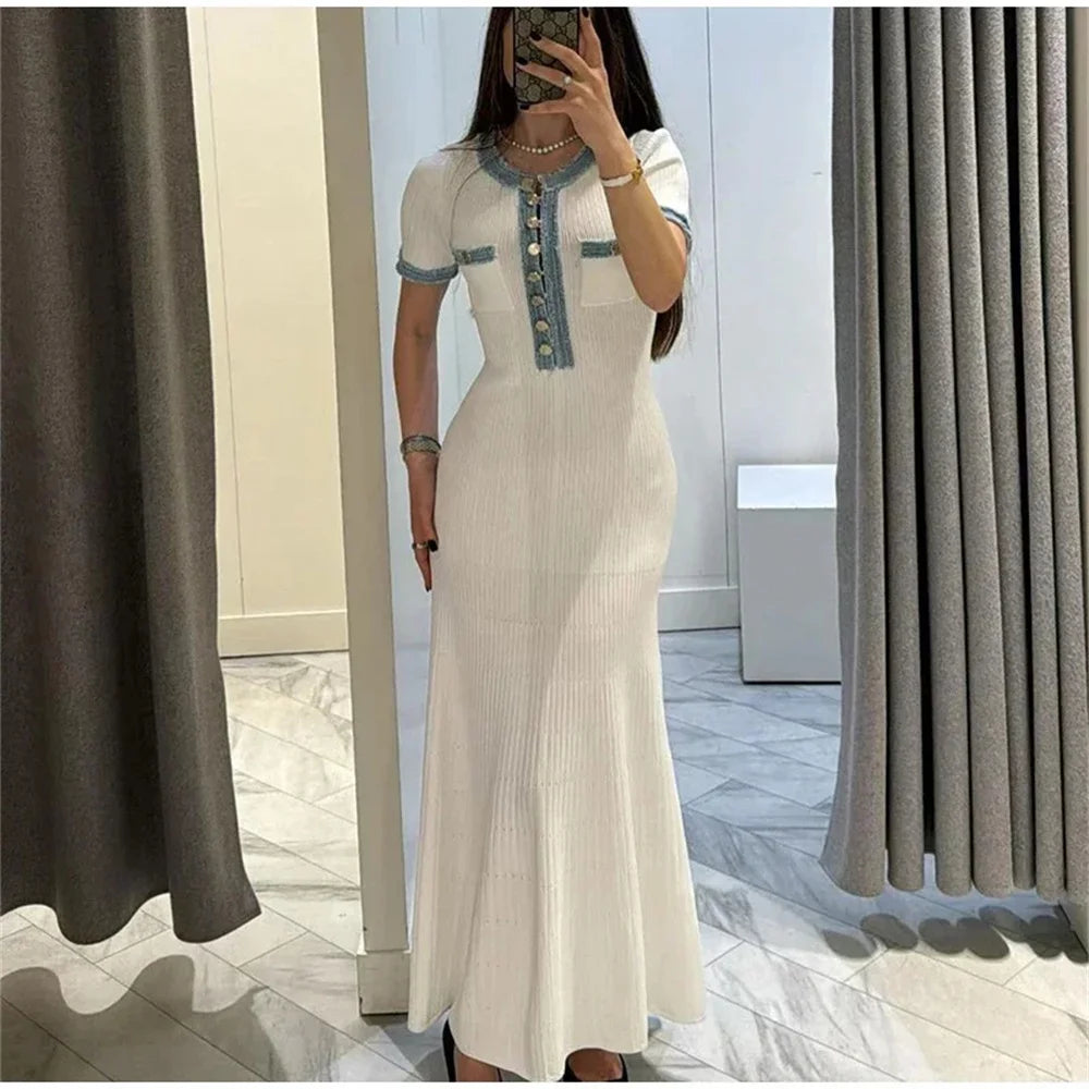 Dames Maxi Jurk Zomer Chic O-neck Korte Mouw Bodycon Stijl-6
