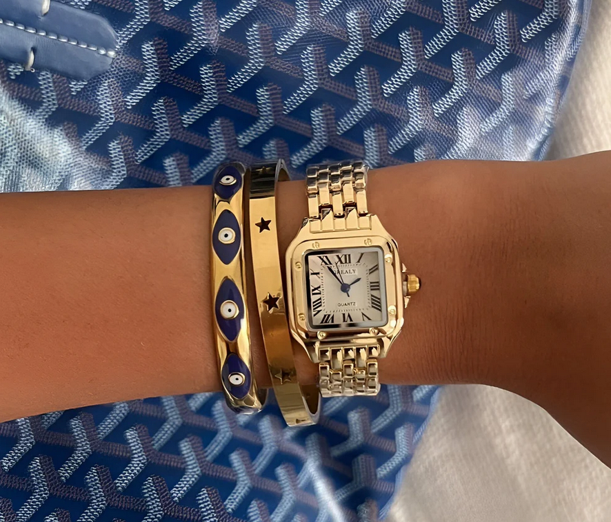 LUNELLA - Reloj de mujer elegante con caja cuadrada dorada