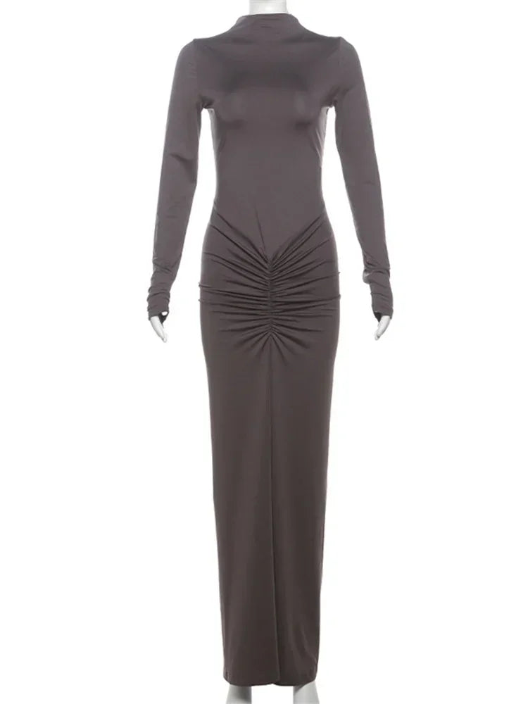 Dames Maxi Jurk Geplooid Patchwork Lange Mouwen voor Zomerfeest-6