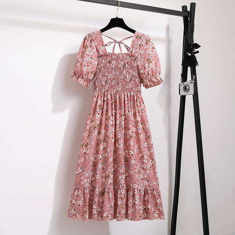 Variant image for Dames Midi Jurk Geplooid Chiffon Bohemian Stijl voor Zomer Kleding-9