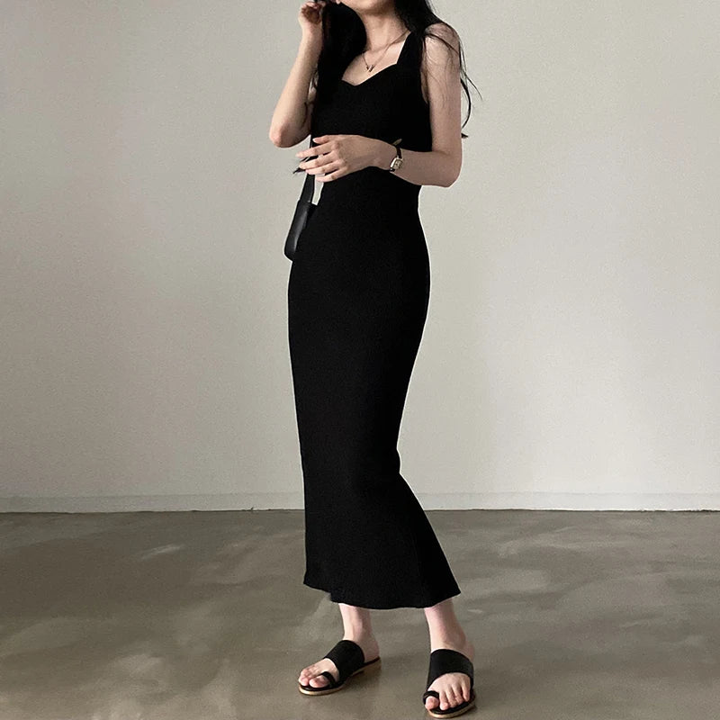 Dames Lange Jurk Mouwloos Koreaanse Stijl Zomer Maxi Jurk-4