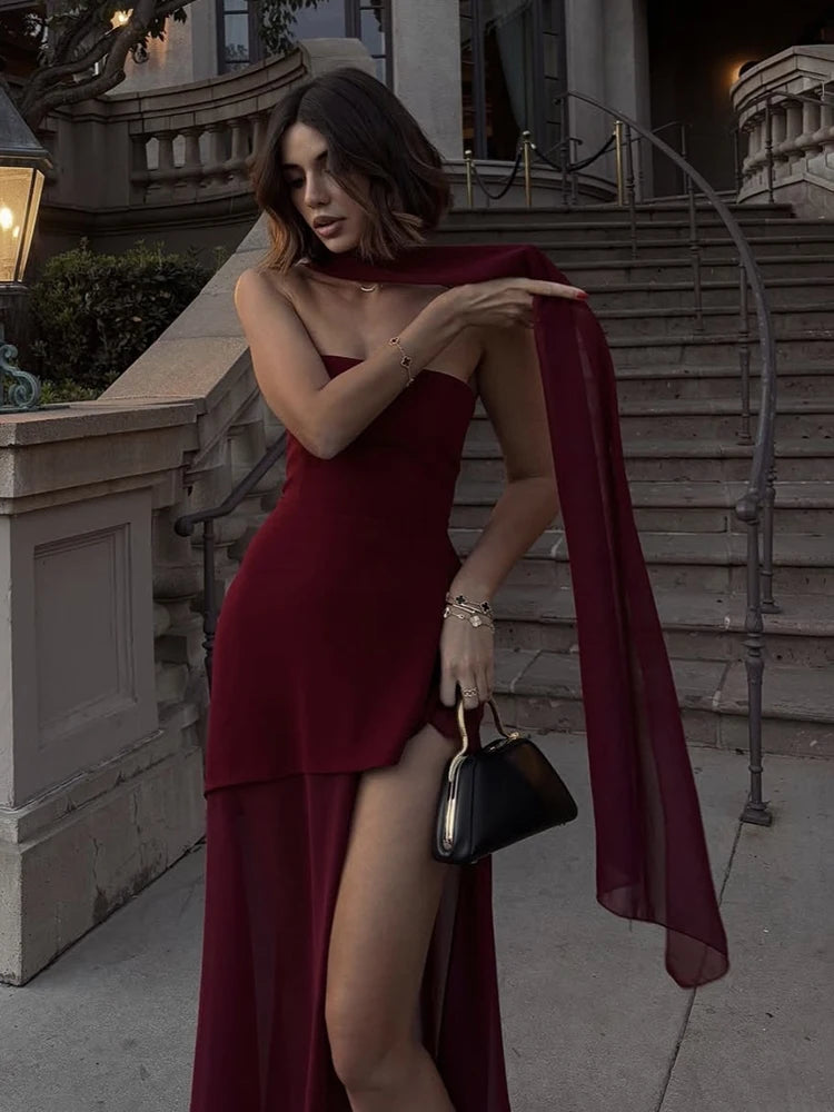 Dames Lange Jurk Strapless Elegante Lange Zomerjurk voor Strand en Speciale Gelegenheden-1