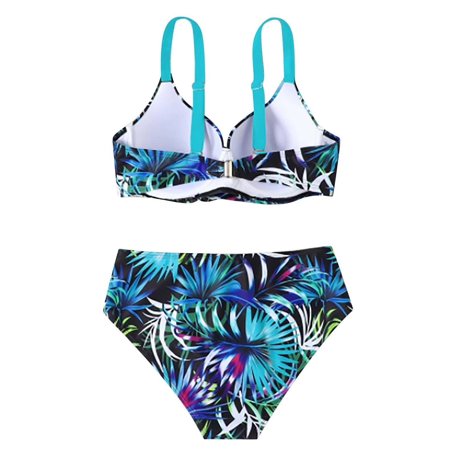 Dames Hoge Taille Bikini Tropische Bladprint-3