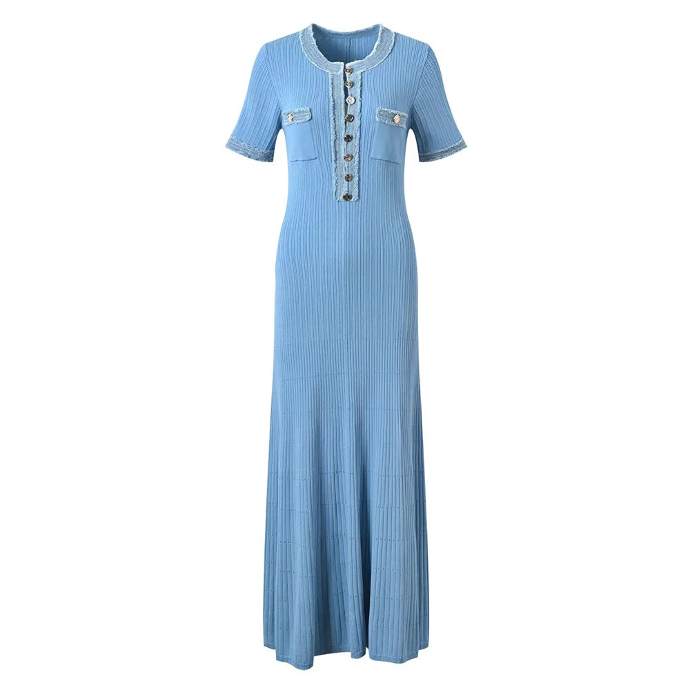 Variant image for Dames Maxi Jurk Zomer Chic O-neck Korte Mouw Bodycon Stijl-2