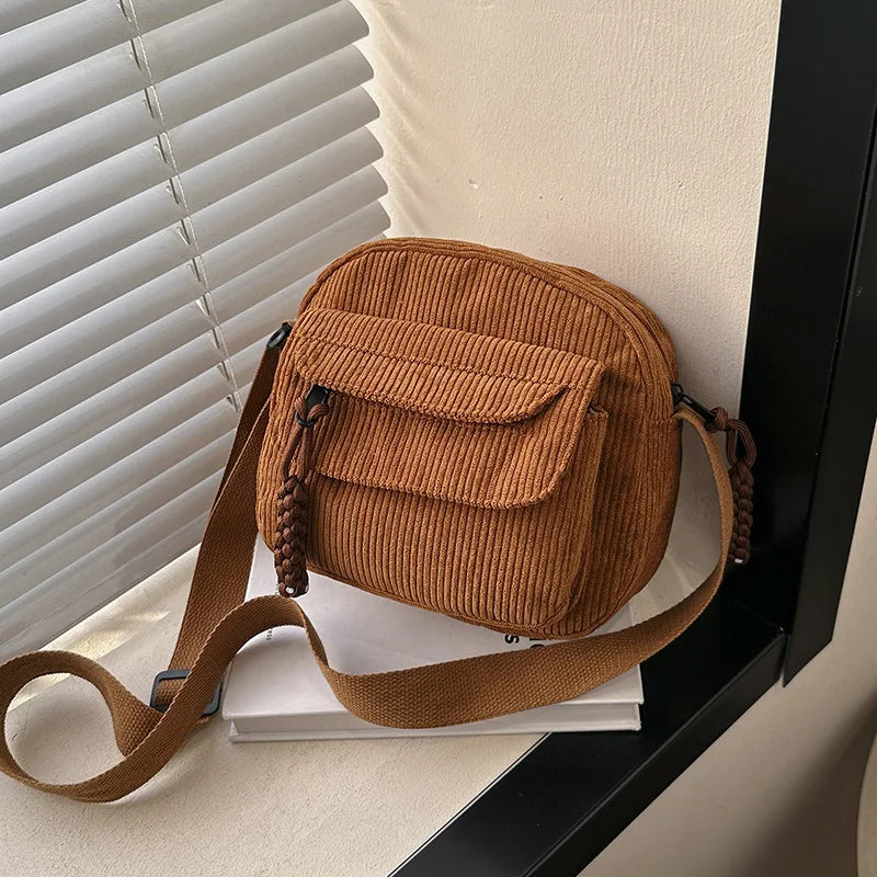 Juliana Zwarte Schoudertas Dames - Stijlvolle Leren Corduroy Tas-1