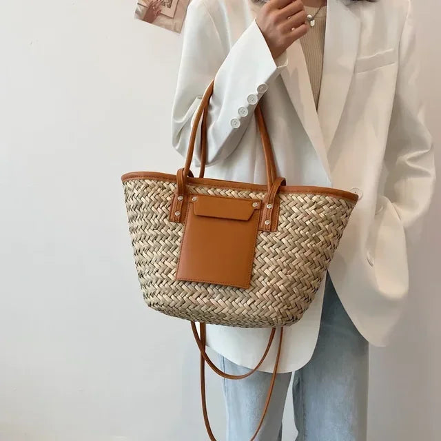 Handgemaakte Grote Strandtas Rieten Magnolia Stijl voor Vrouwen-3
