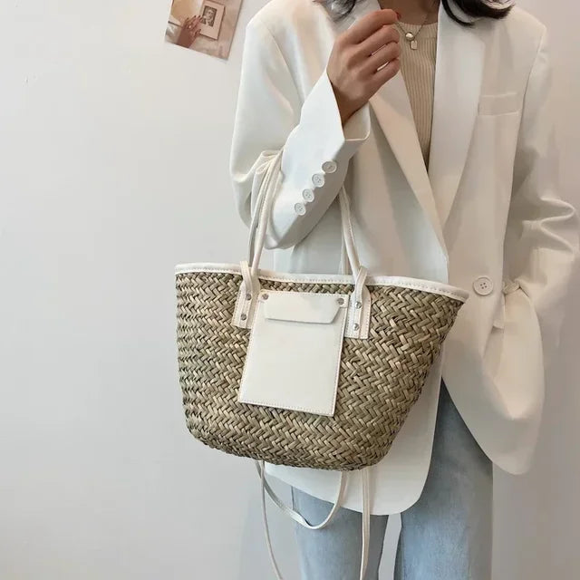 Handgemaakte Grote Strandtas Rieten Magnolia Stijl voor Vrouwen-1