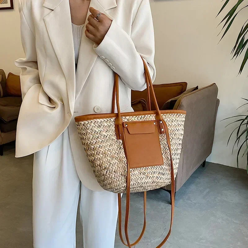 Handgemaakte Grote Strandtas Rieten Magnolia Stijl voor Vrouwen-5