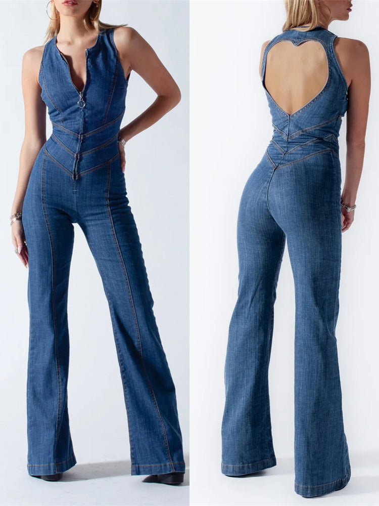 CELINA - Tuta in denim con schiena scoperta