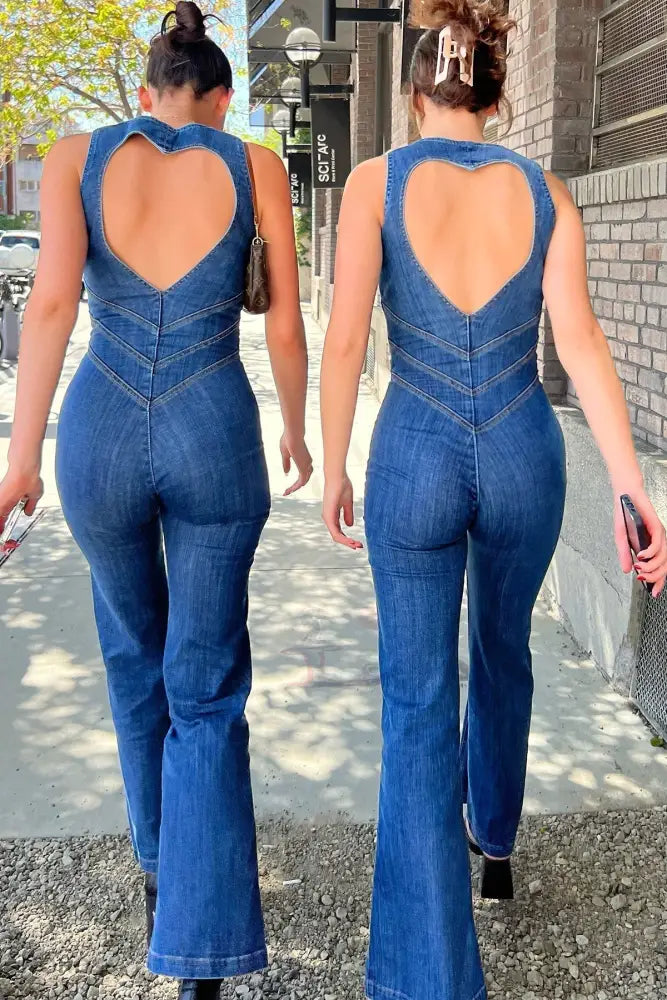 CELINA - Tuta in denim con schiena scoperta