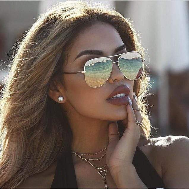 Designer Aviator Zonnebril Dames Stijlvolle Pilotenbril Met Gespiegelde Glazen-2