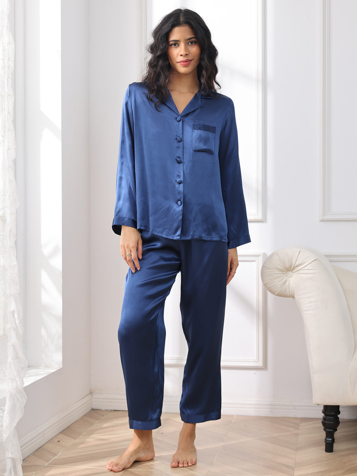 LUNA - Set Pigiama in Seta di Lusso per Donna | Morbida Camicia da Notte con Bottoni