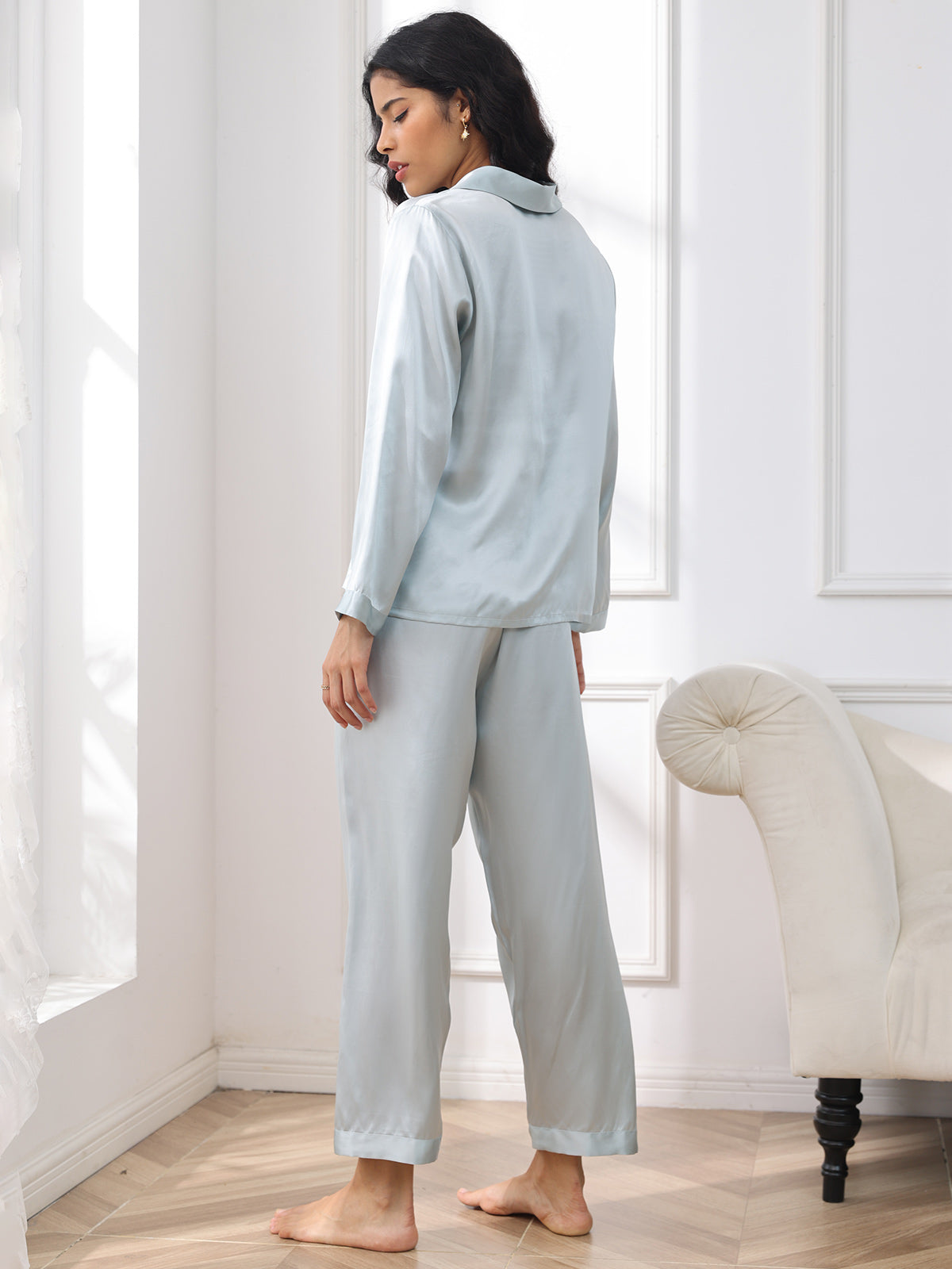 LUNA - Set Pigiama in Seta di Lusso per Donna | Morbida Camicia da Notte con Bottoni