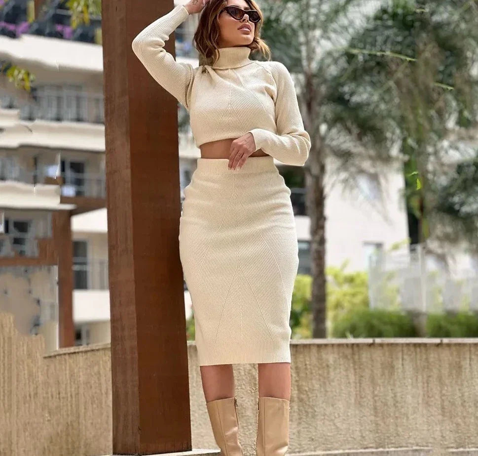 FREYA - Conjunto de salón de dos piezas de punto a la moda para mujeres