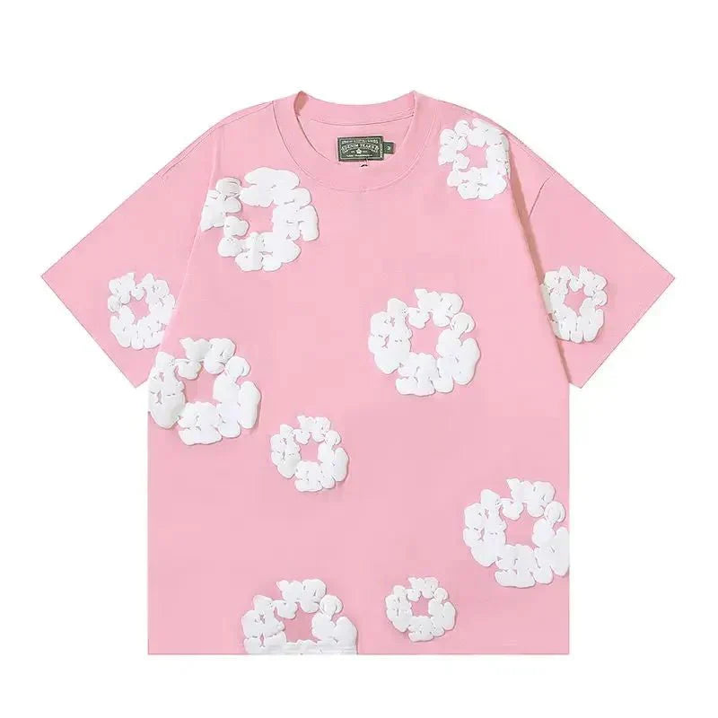 FLOWER KISS – Completo corto in denim con stampa corona unica | Streetwear estivo