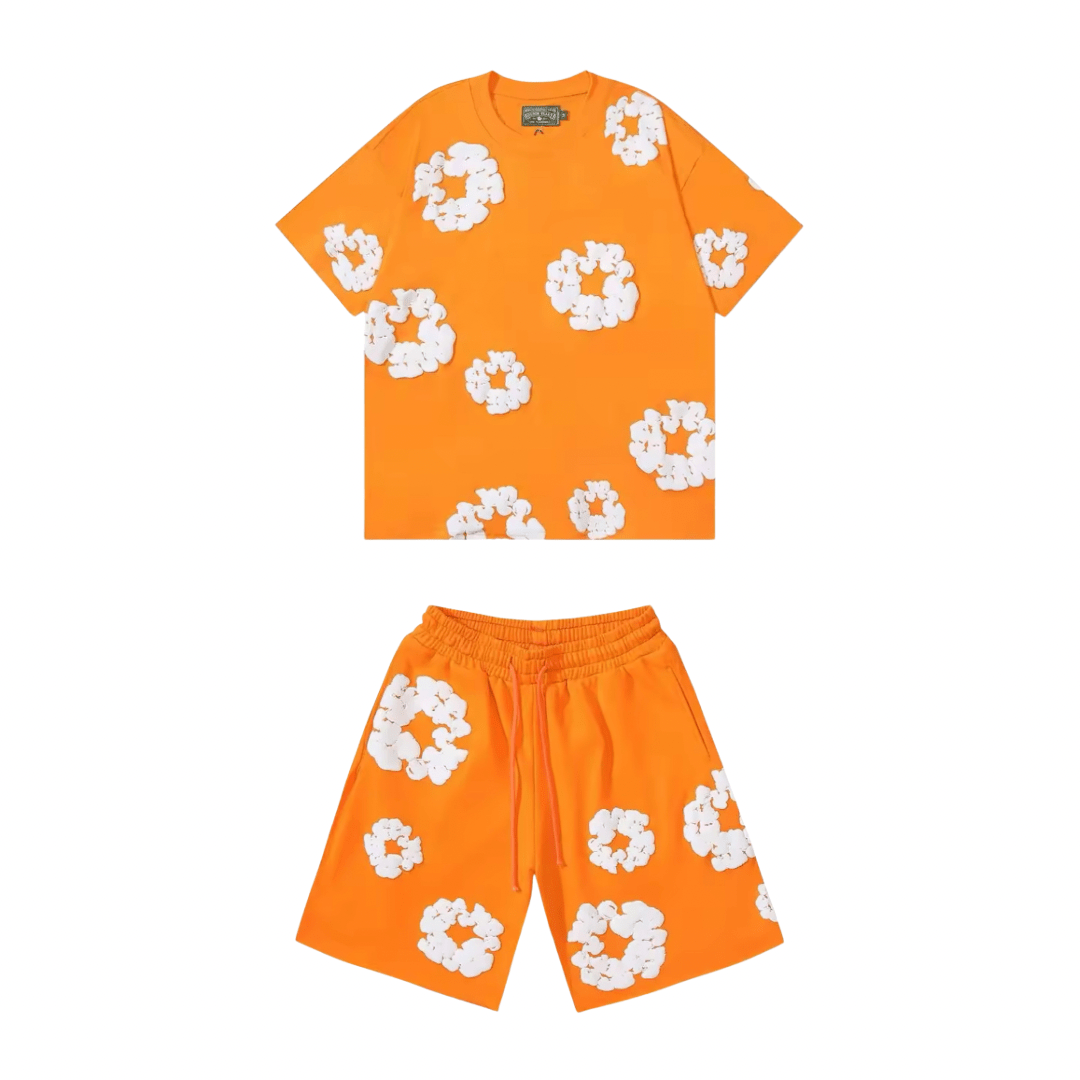 FLOWER KISS – Completo corto in denim con stampa corona unica | Streetwear estivo