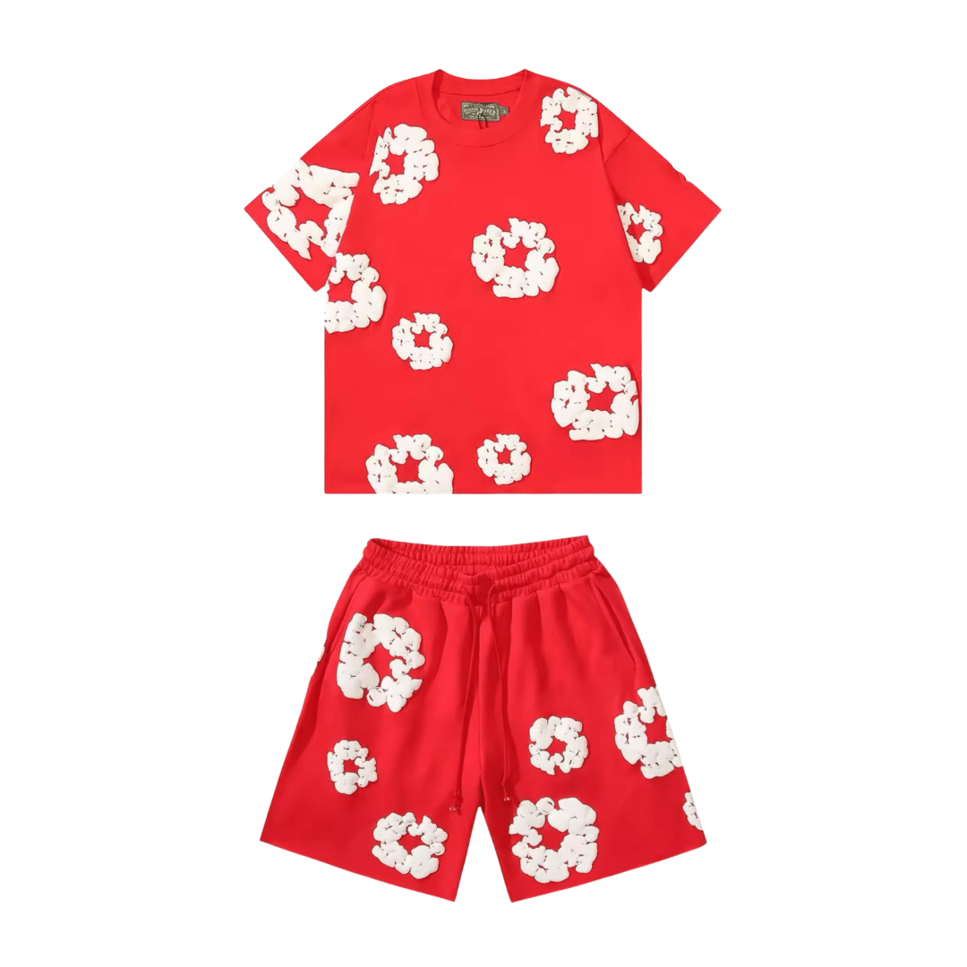 FLOWER KISS – Completo corto in denim con stampa corona unica | Streetwear estivo