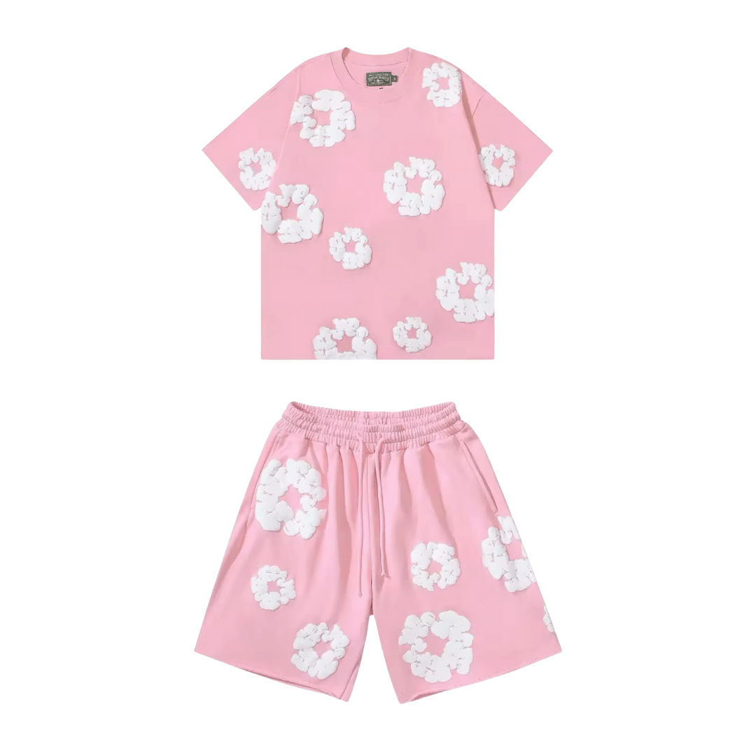 FLOWER KISS – Completo corto in denim con stampa corona unica | Streetwear estivo