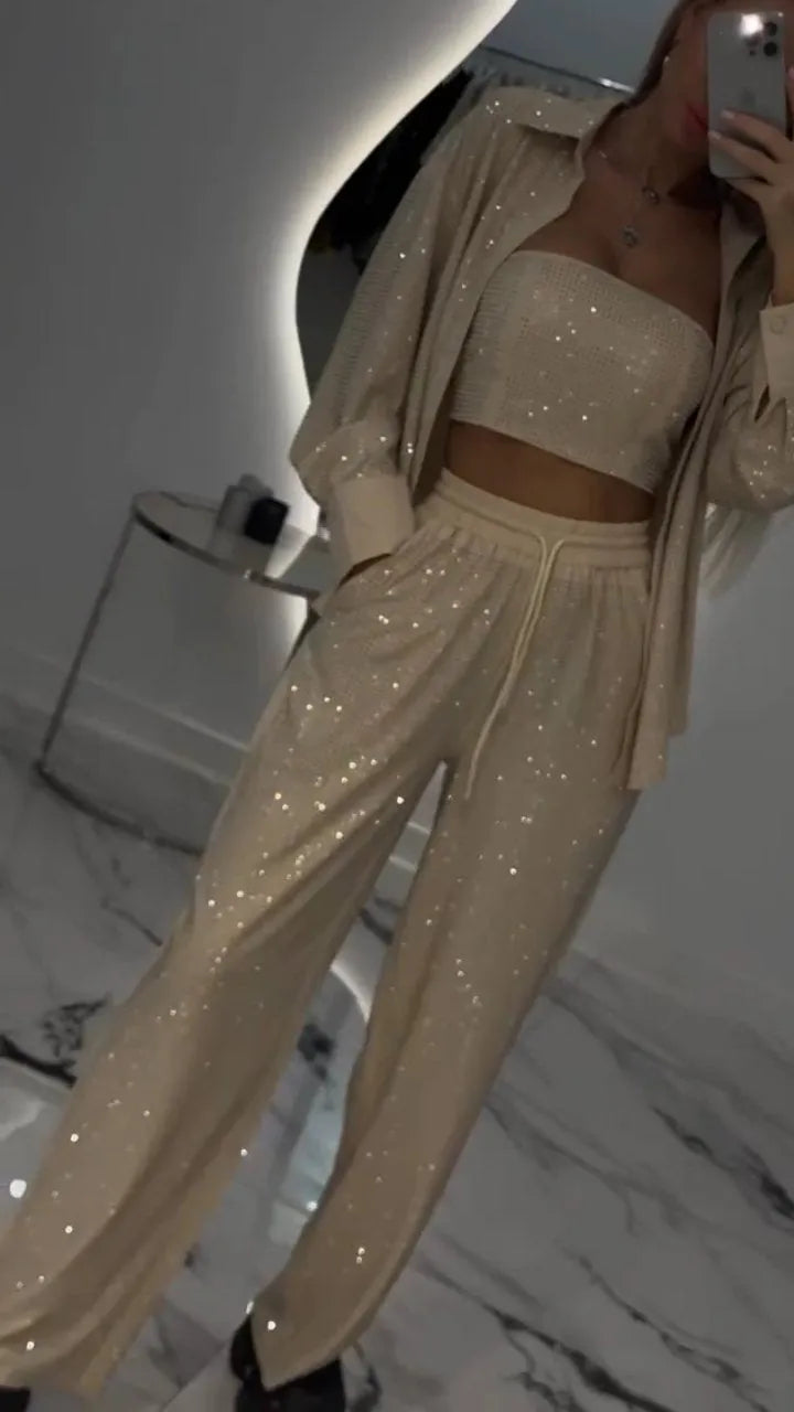 LUX SET – Completo Donna in Tre Pezzi con Strass | Brillante e Confortevole