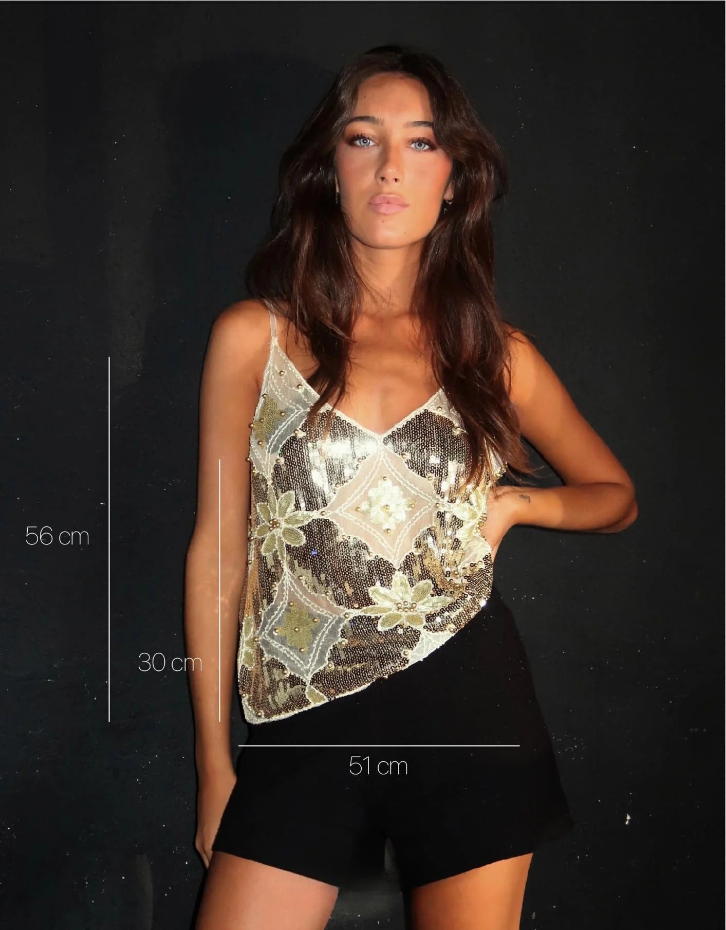 Dames Pailletten Top met V-hals en Bloemenpatroon voor Avondkleding-4
