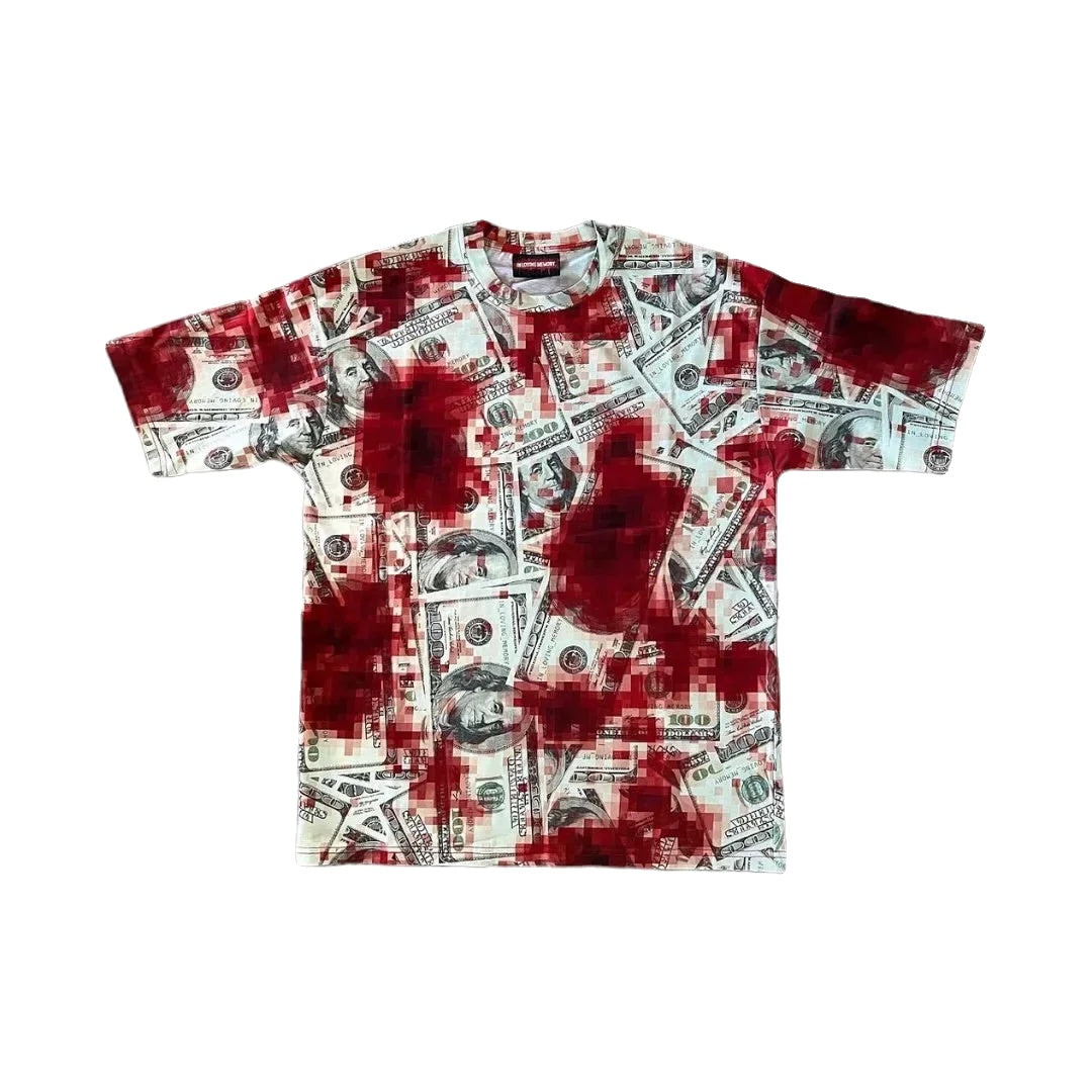 Y2K Gothic Mozaïek Blood Print T Shirt Heren – Losse Pasvorm, Hip-Hop Stijl voor Casual Gelegenheden 1